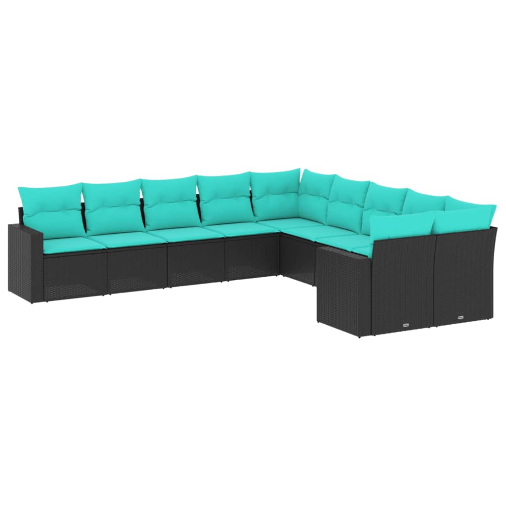 10-dijelni set vrtnih sofa od poliratana s jastucima crni