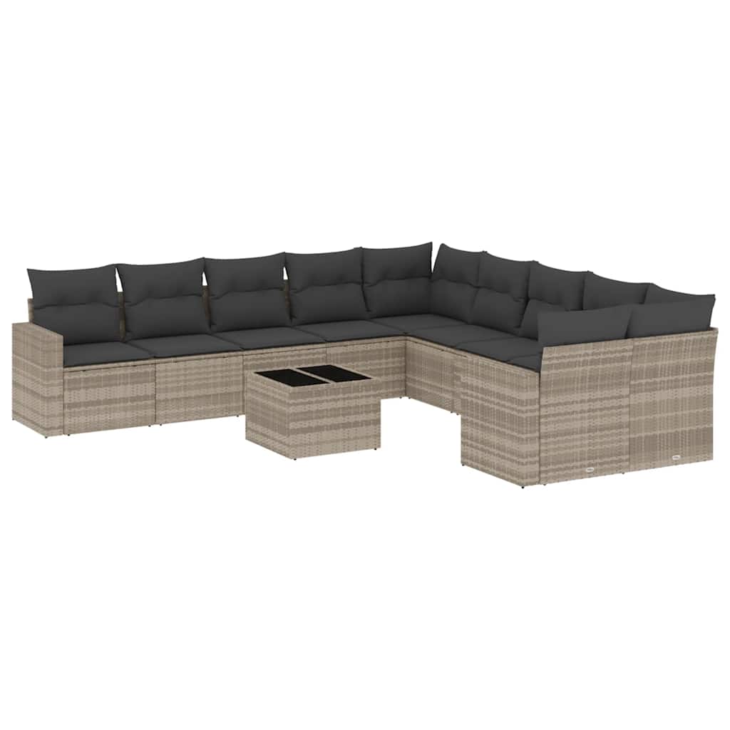 11-dijelni set vrtnih sofa poliratan s jastucima svijetlosivi