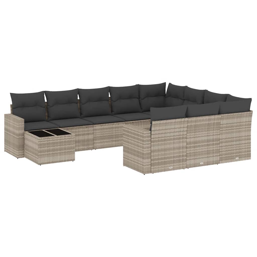 11-dijelni set vrtnih sofa poliratan s jastucima svijetlosivi