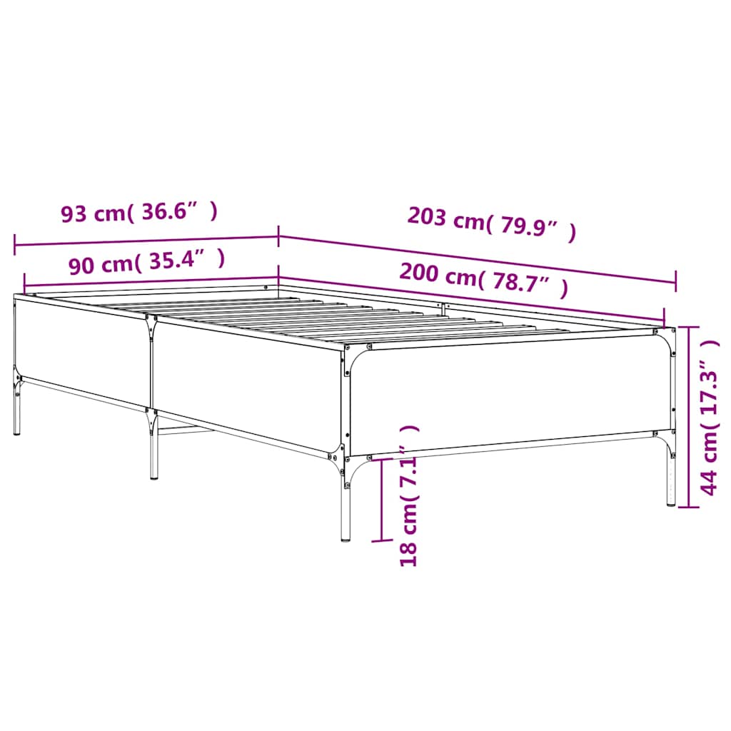 Okvir kreveta crni 90 x 200 cm konstruirano drvo i metal