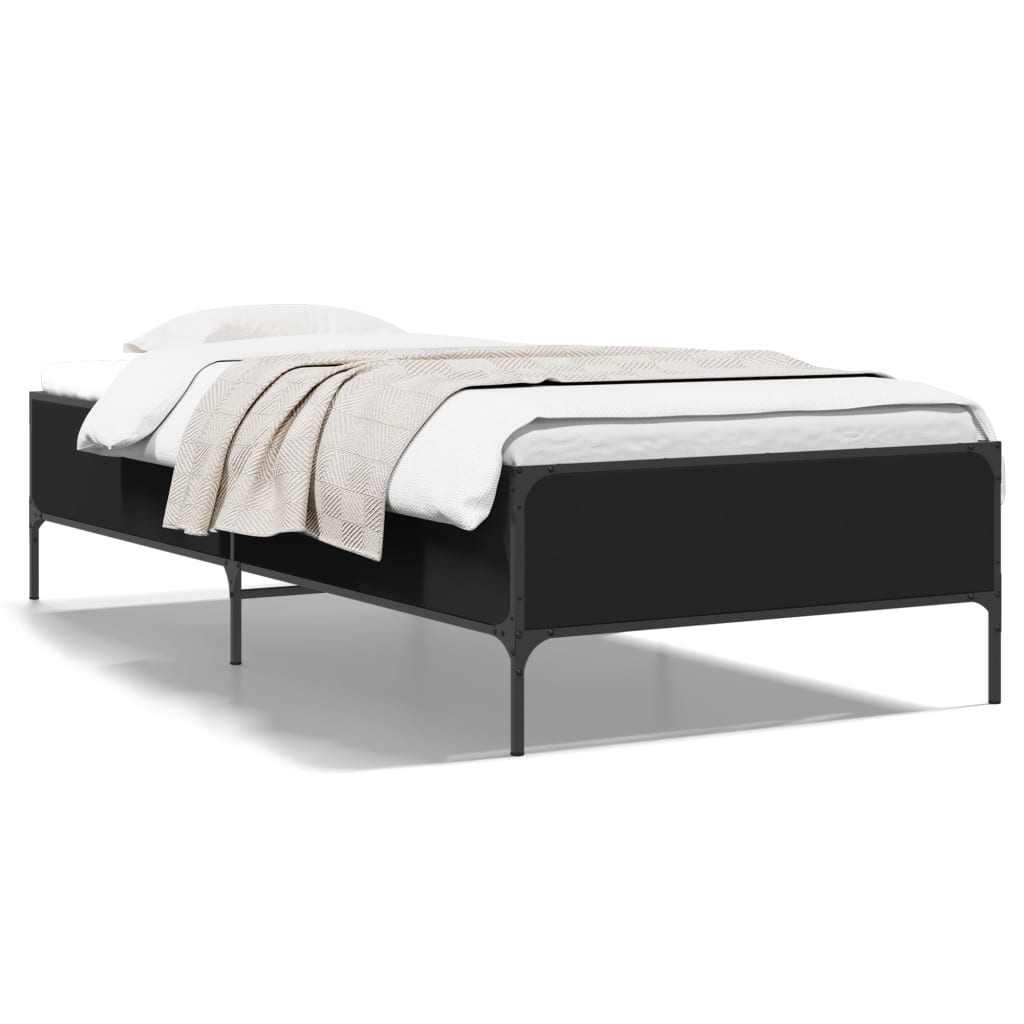 Okvir za krevet crni 75 x 190 cm od konstruirano drvo i metal
