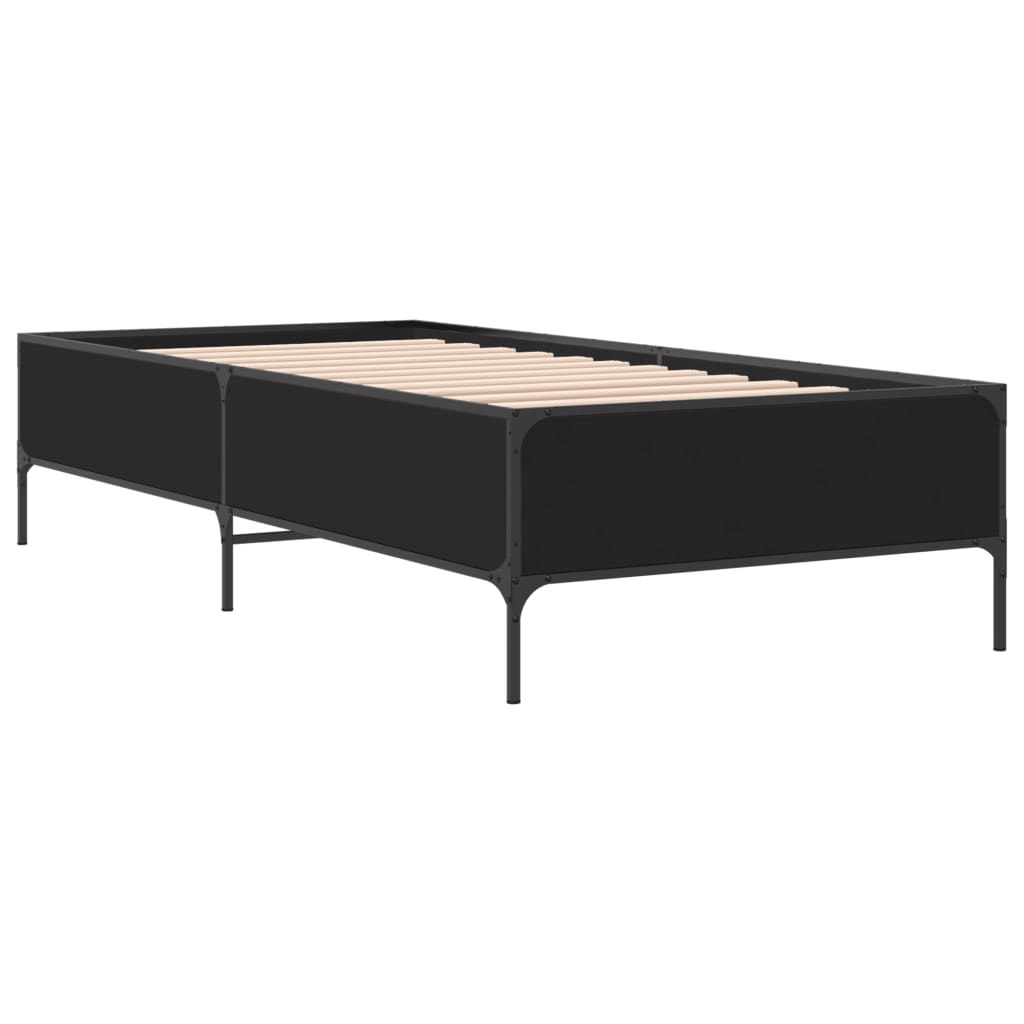 Okvir za krevet crni 75 x 190 cm od konstruirano drvo i metal