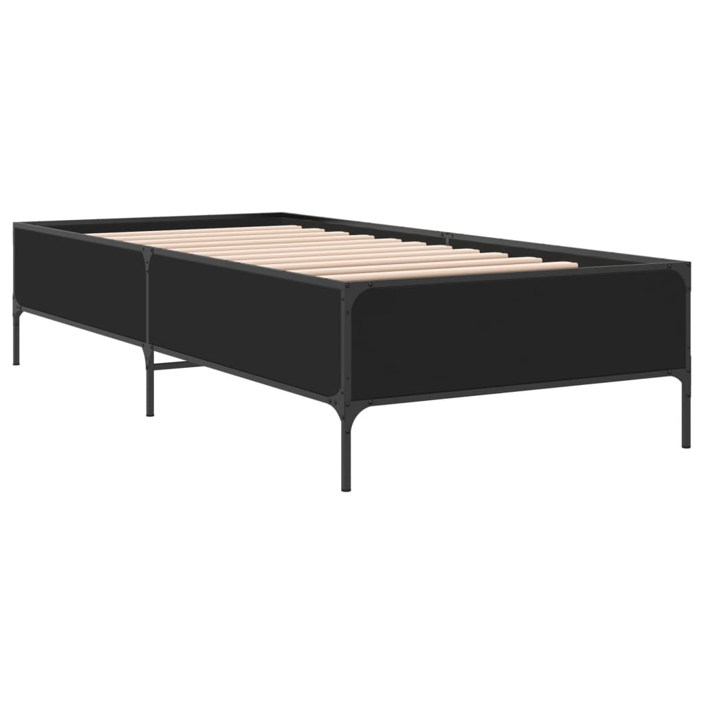 Okvir za krevet crni 75 x 190 cm od konstruirano drvo i metal
