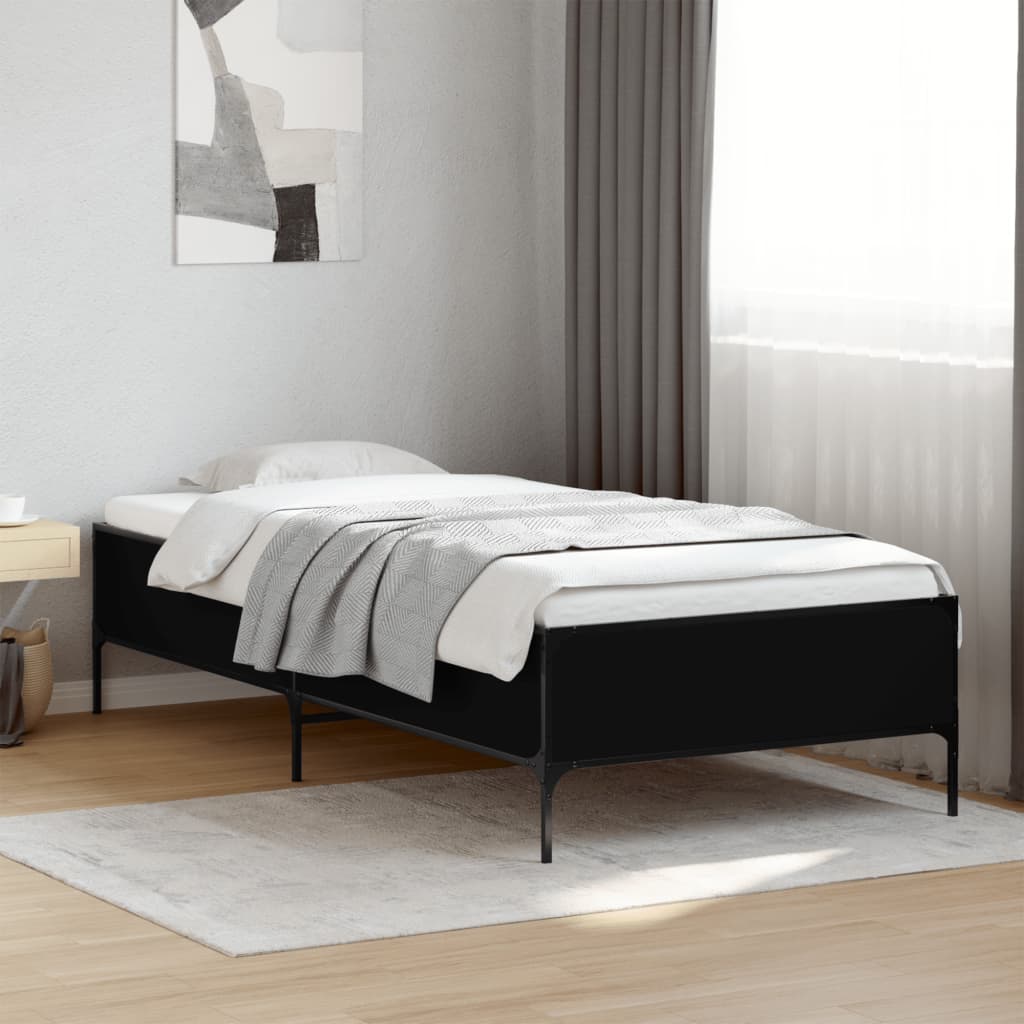 Okvir za krevet crni 75 x 190 cm od konstruirano drvo i metal