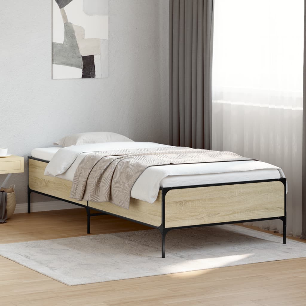 Okvir za krevet boja hrasta 75x190 cm konstruirano drvo i metal