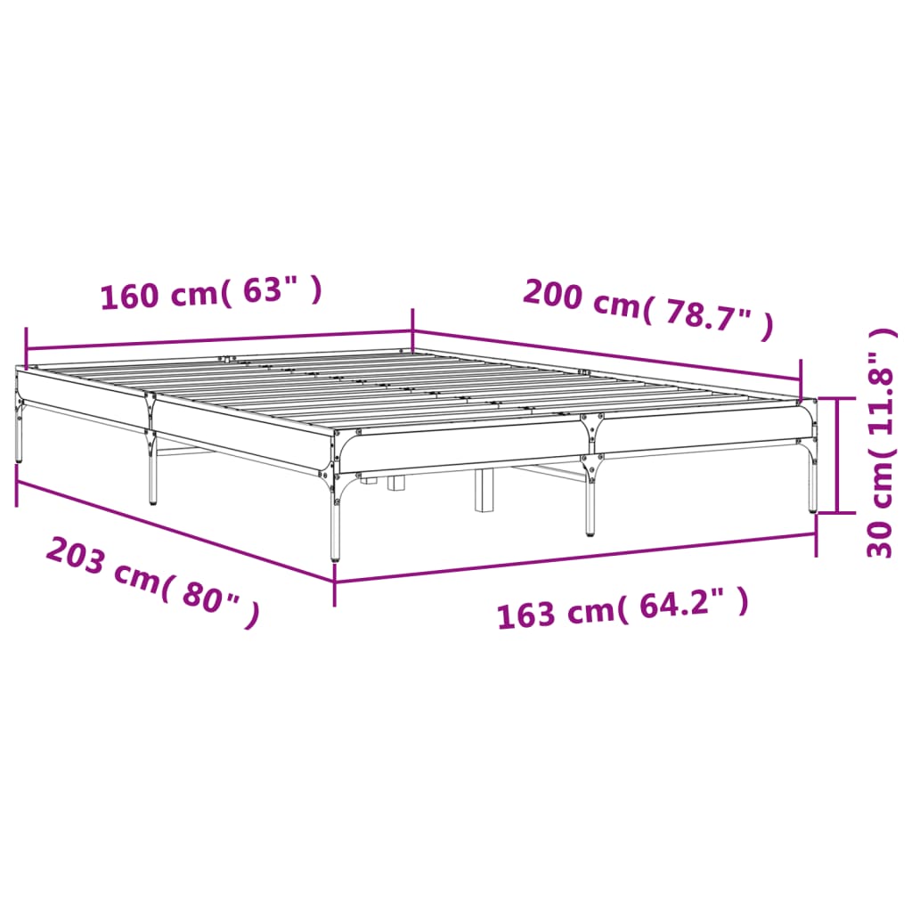 Okvir kreveta boja hrasta 160x200 cm konstruirano drvo i metal