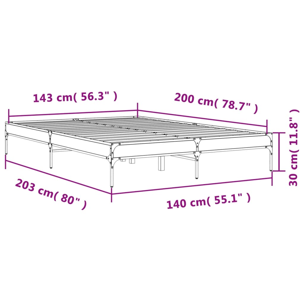 Okvir kreveta boja hrasta 140x200 cm konstruirano drvo i metal