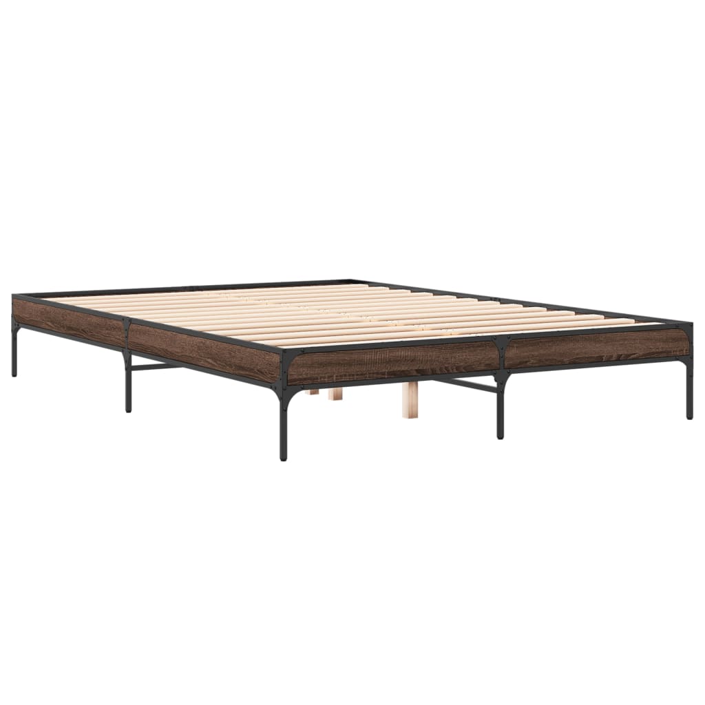 Okvir kreveta smeđi hrast 140x200cm konstruirano drvo i metal