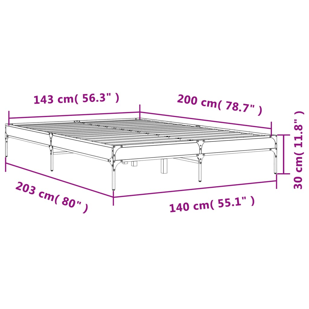 Okvir kreveta smeđi hrast 140x200cm konstruirano drvo i metal