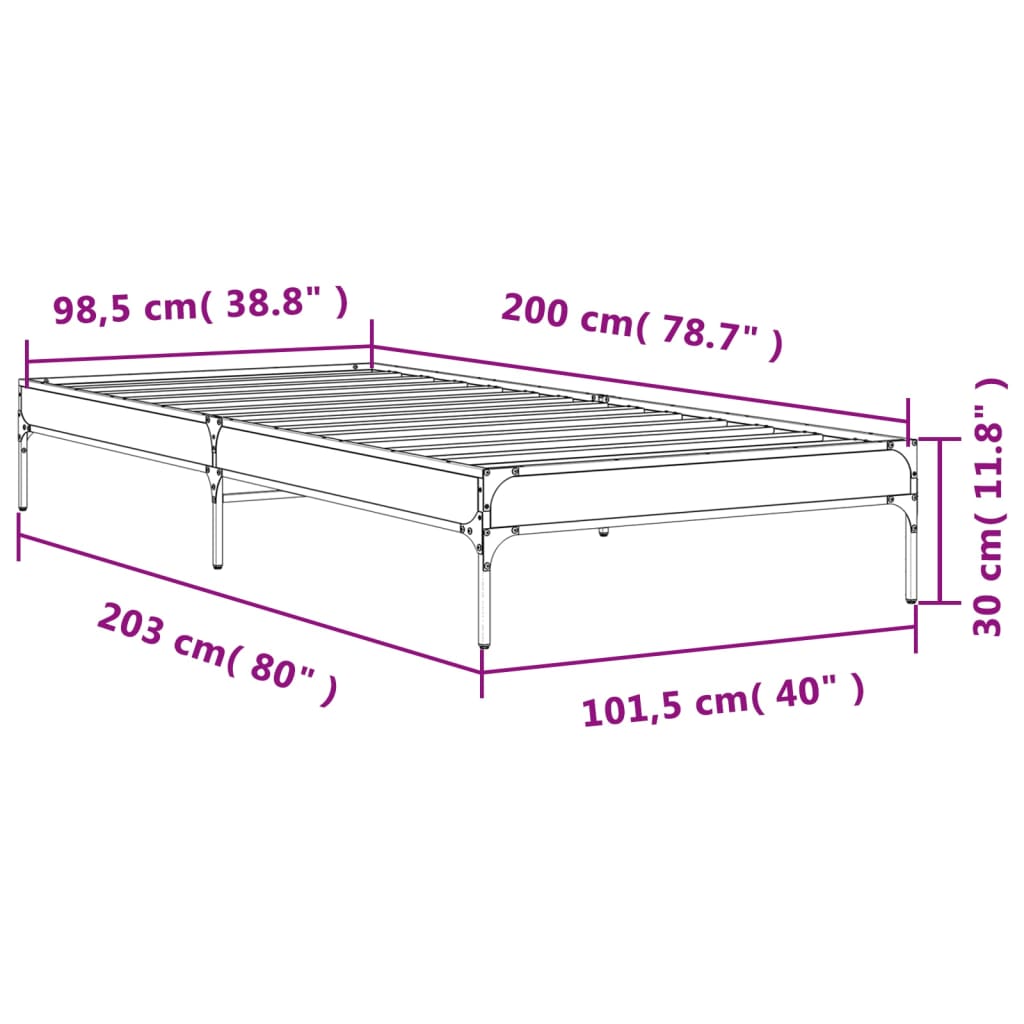 Okvir za krevet boja hrasta 120x200cm konstruirano drvo i metal