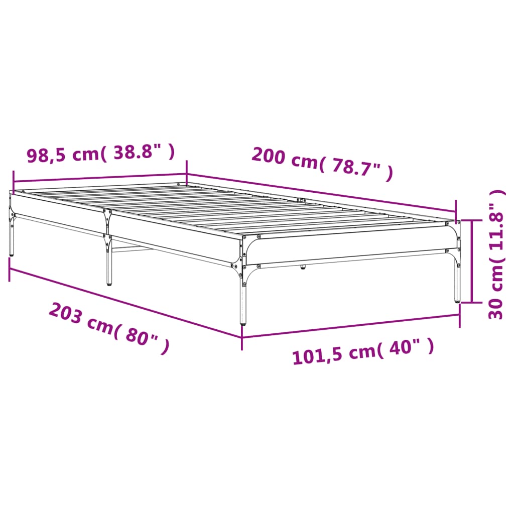 Okvir za krevet smeđi hrast 100x200cm konstruirano drvo i metal