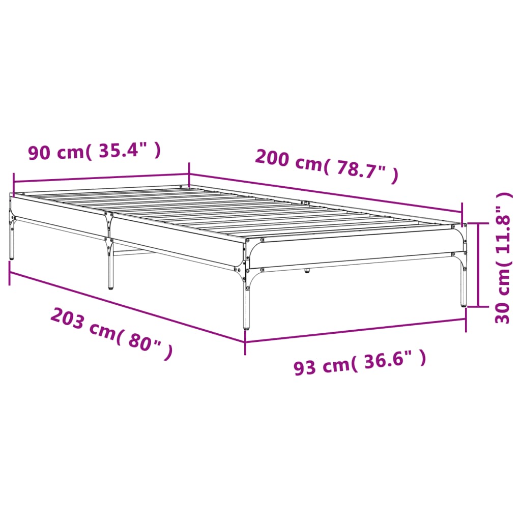 Okvir za krevet smeđi hrast 90x200 cm konstruirano drvo i metal