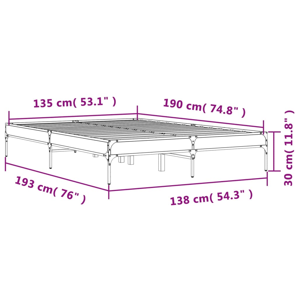 Okvir kreveta boja hrasta 135x190cm konstruirano drvo i metal