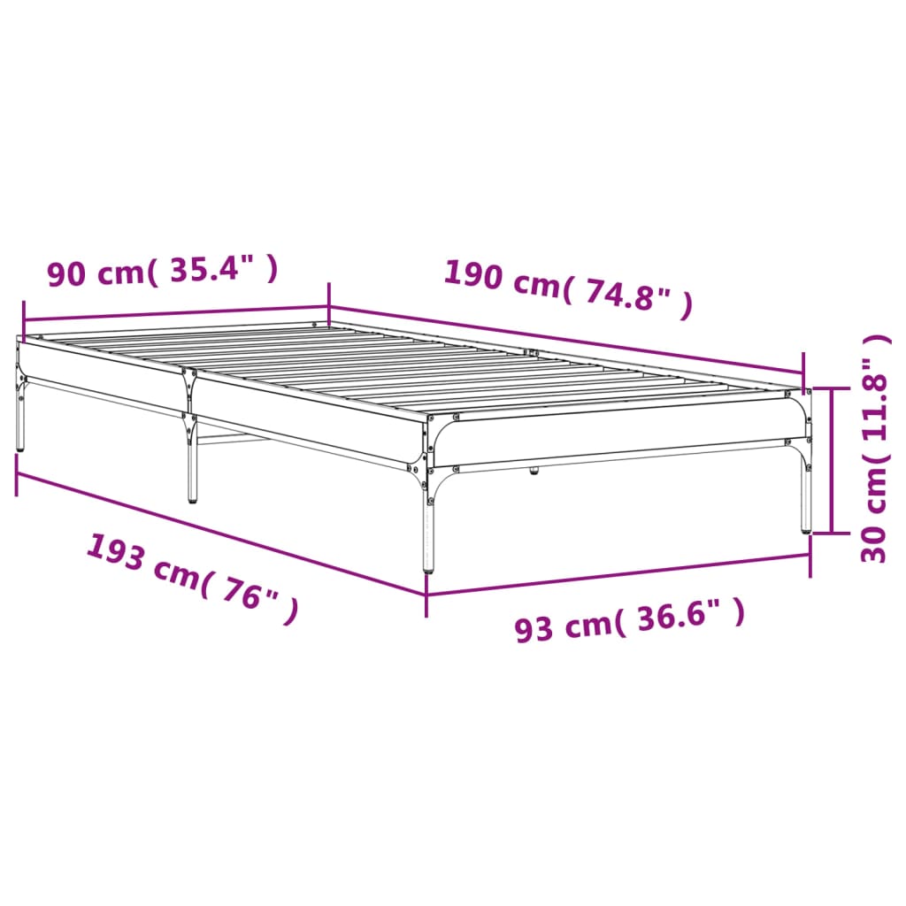 Okvir kreveta boja hrasta 90 x 190 cm konstruirano drvo i metal