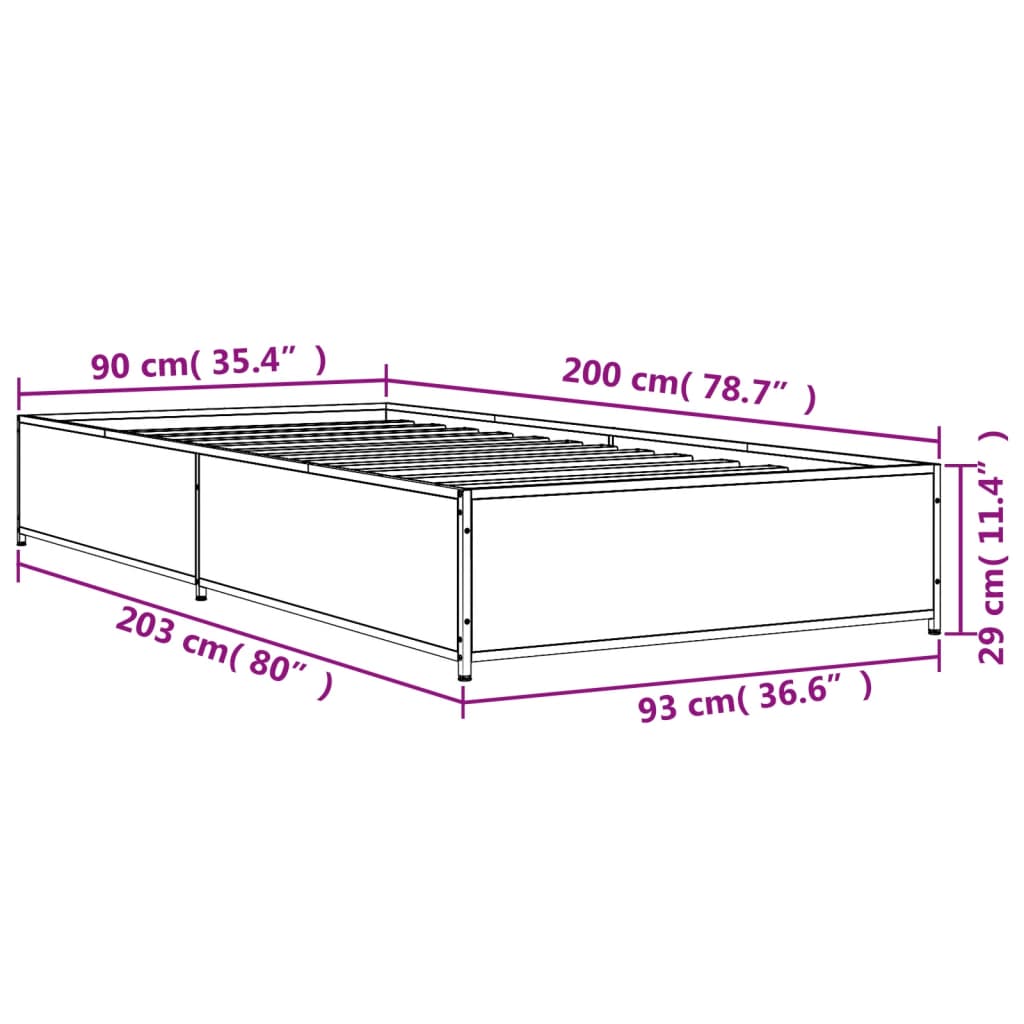 Okvir kreveta crni 90 x 200 cm konstruirano drvo i metal