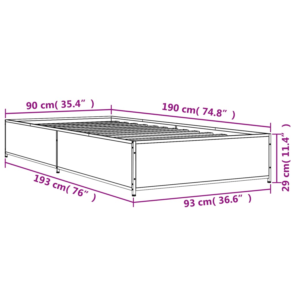 Okvir za krevet crni 90 x 190 cm od konstruiranog drvo i metal