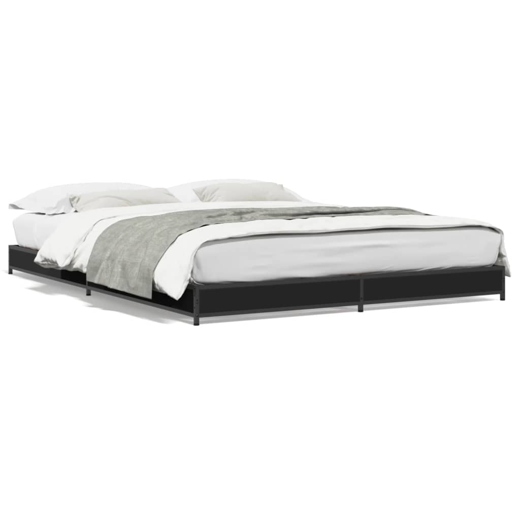 Okvir za krevet crni 135x190 cm konstruirano drvo i metal