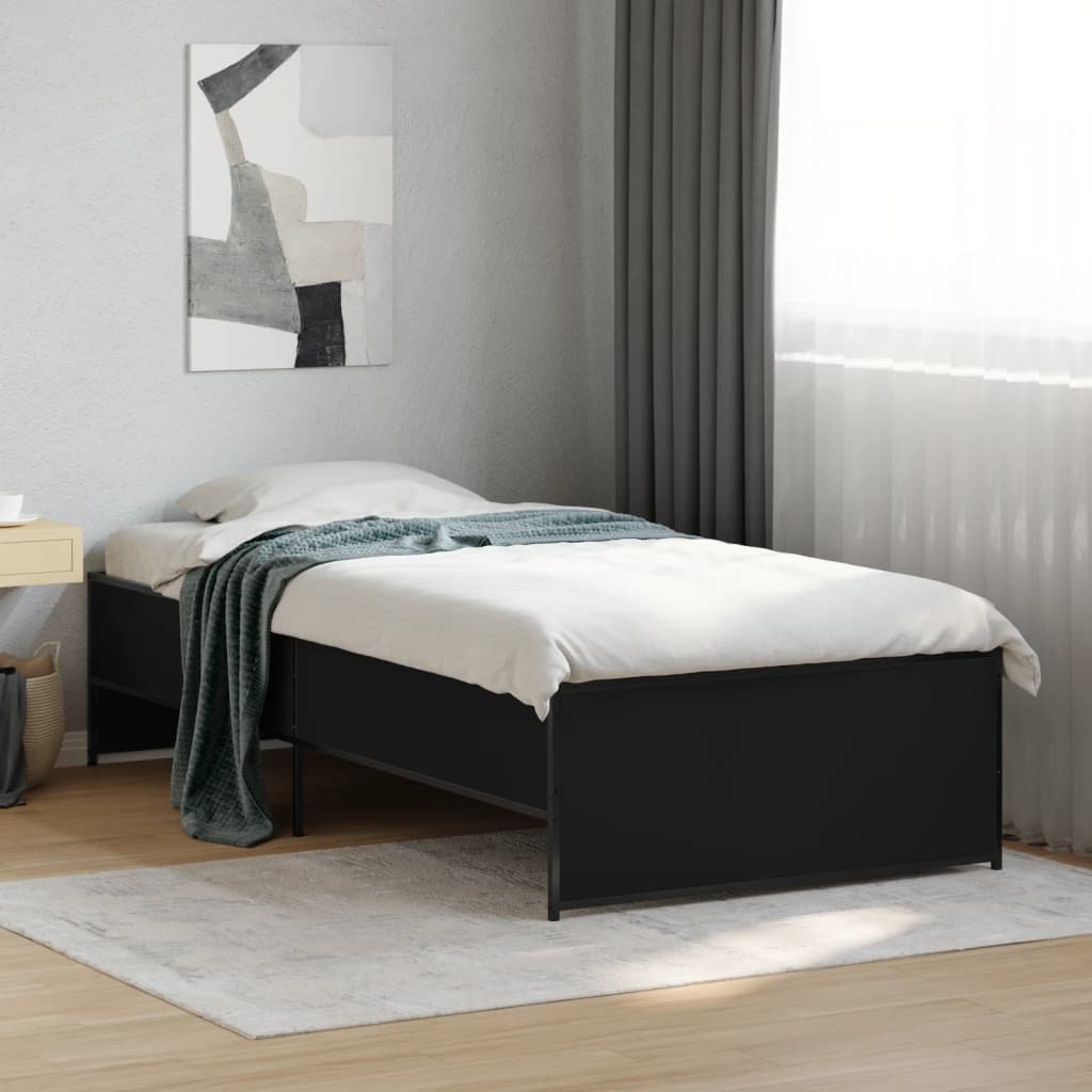 Okvir za krevet crni 100x200 cm konstruirano drvo i metal