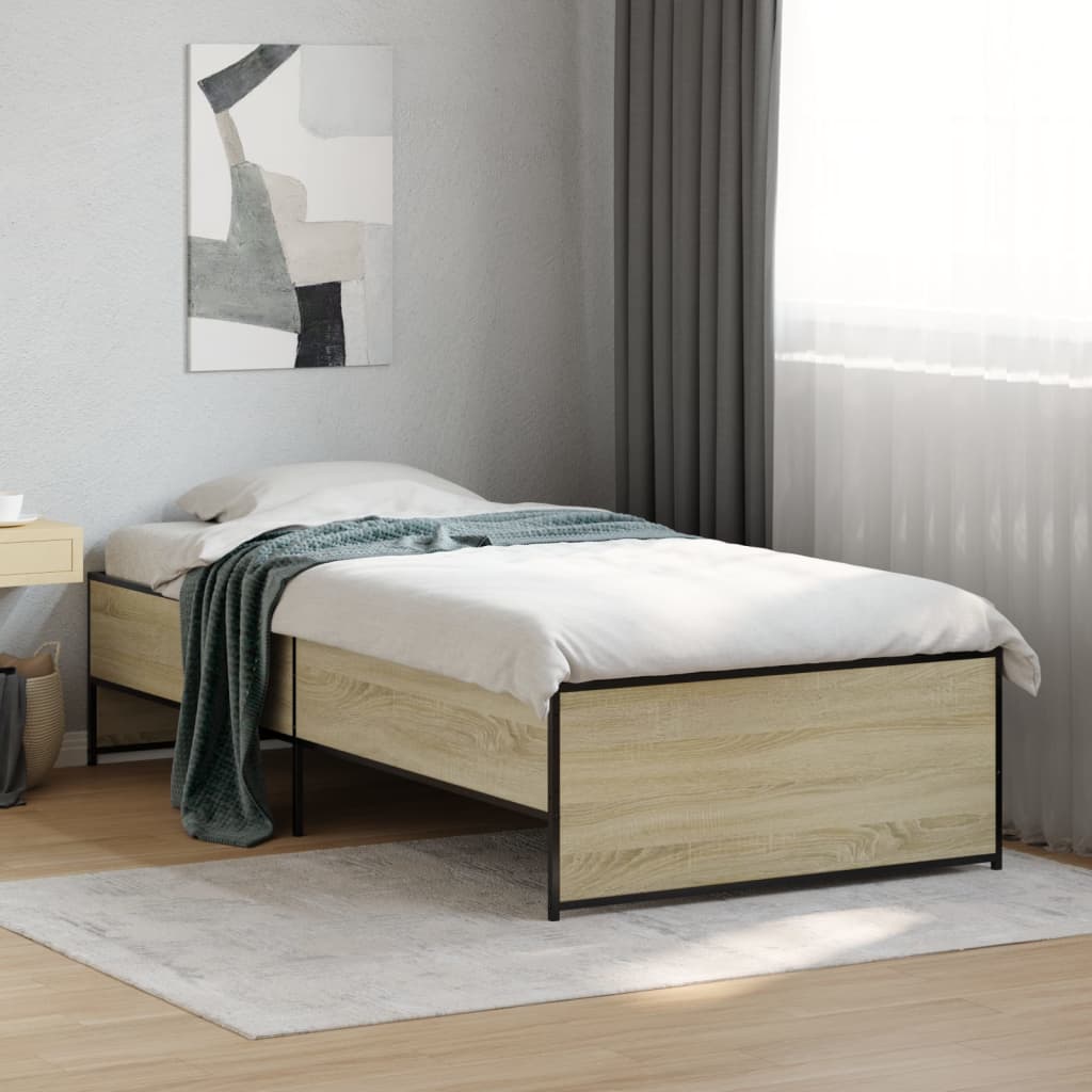 Okvir za krevet boja hrasta 100x200cm konstruirano drvo i metal