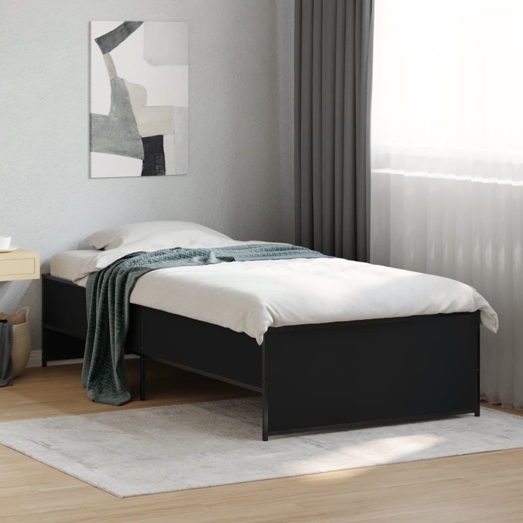 Okvir za krevet crni 90 x 190 cm od konstruiranog drvo i metal
