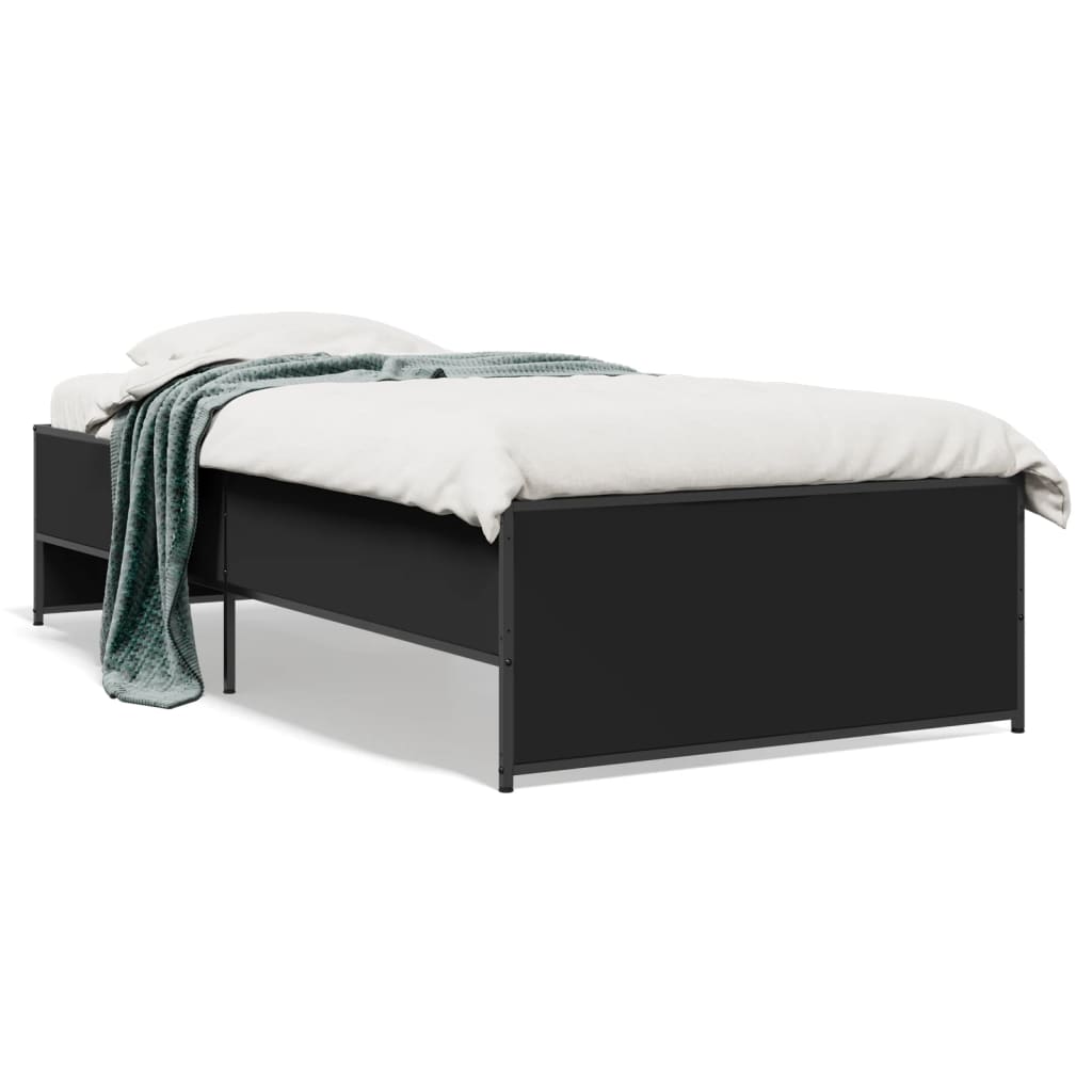 Okvir za krevet crni 75 x 190 cm od konstruirano drvo i metal