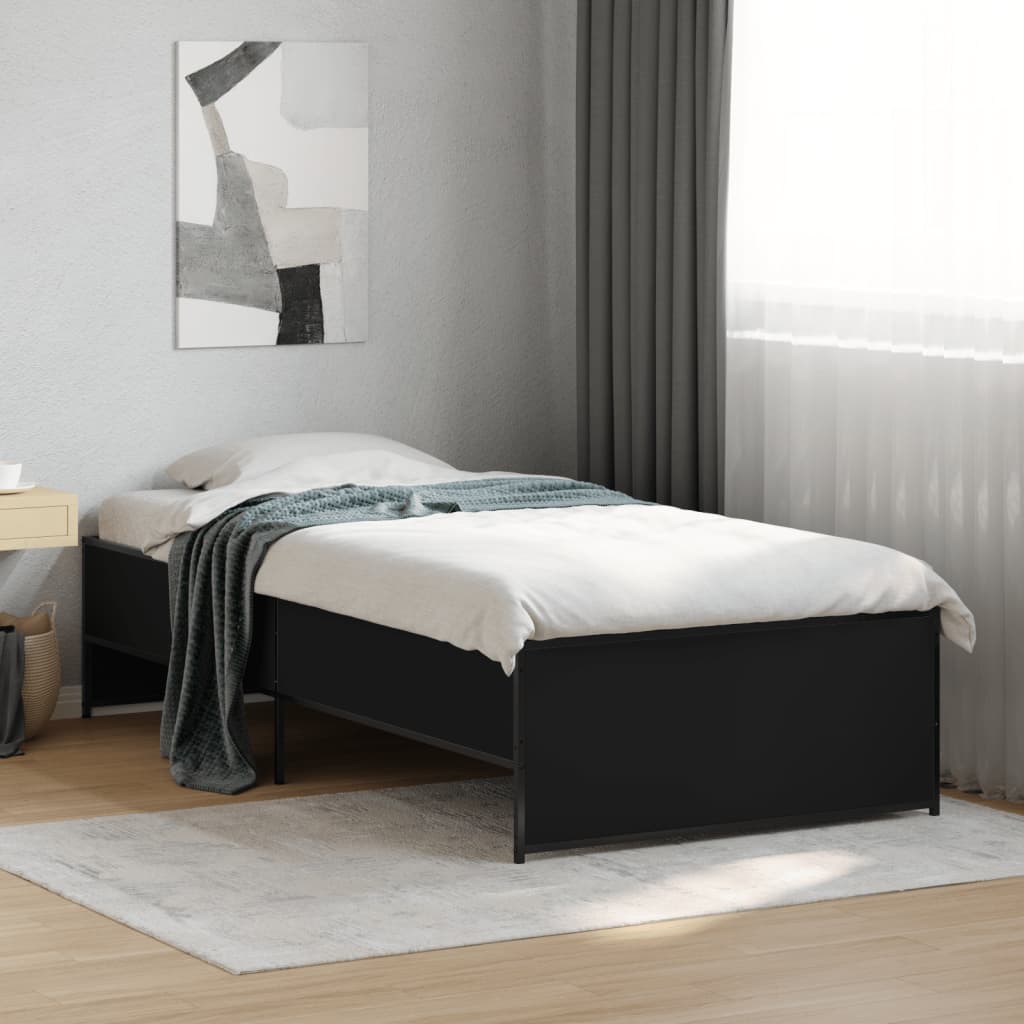 Okvir za krevet crni 75 x 190 cm od konstruirano drvo i metal