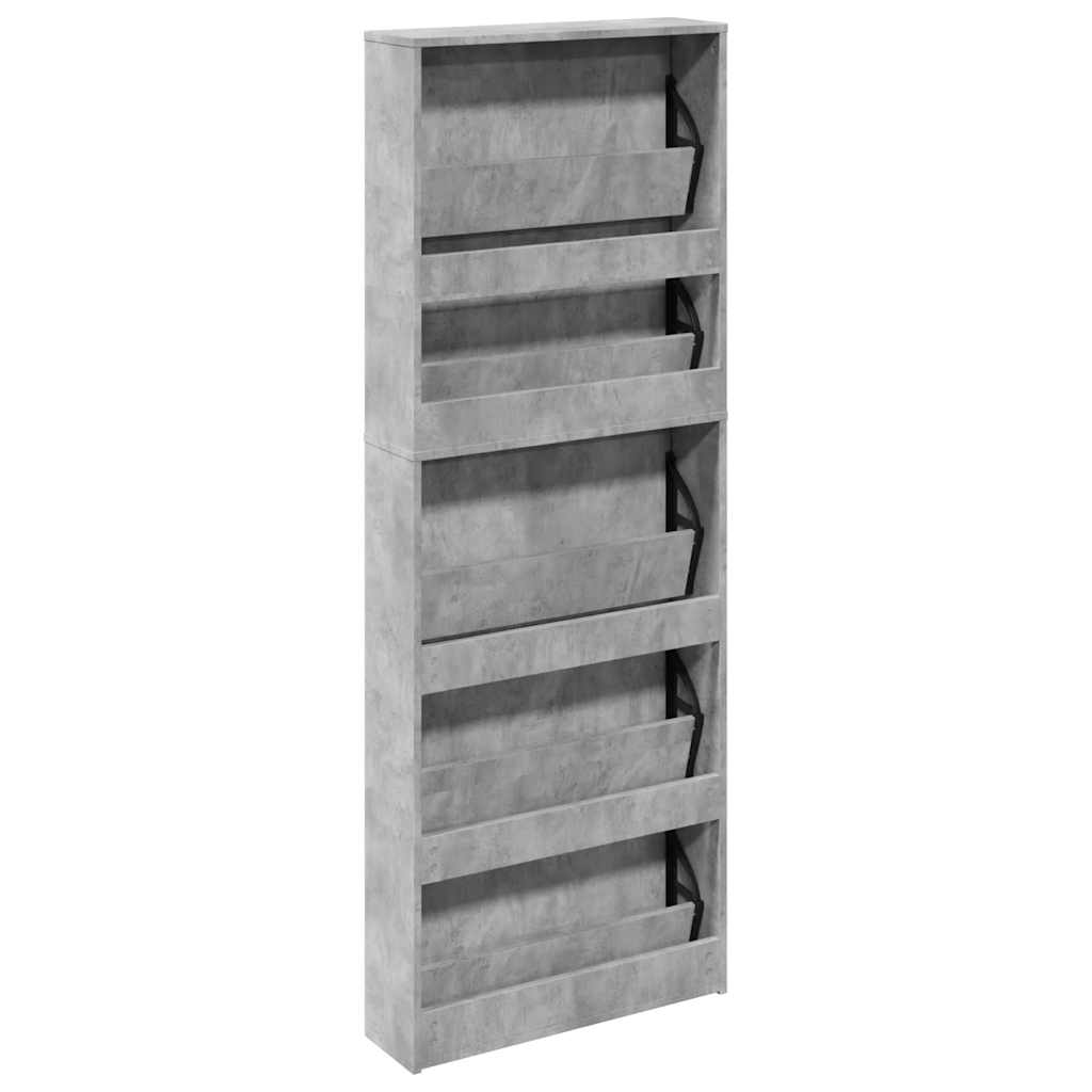 Ormarić za cipele s ogledalom i 5 razina sivi 63x17x169,5 cm