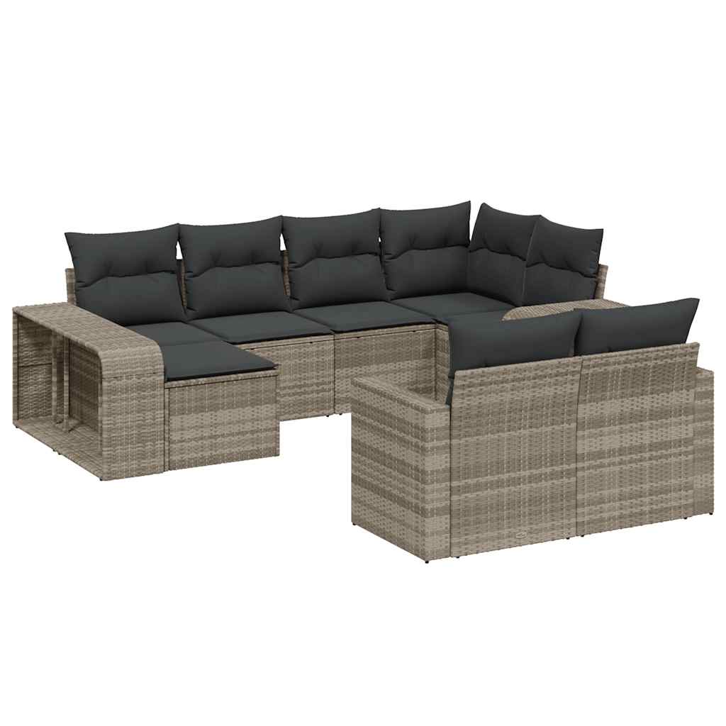 10-dijelni set vrtnih sofa poliratan s jastucima svijetlosivi