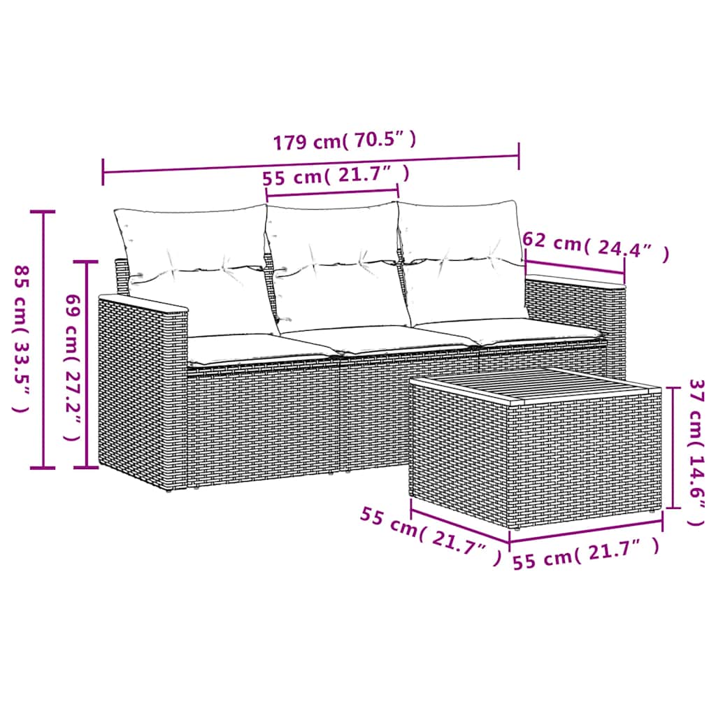 4-dijelni set vrtnih sofa od poliratana s jastucima crni