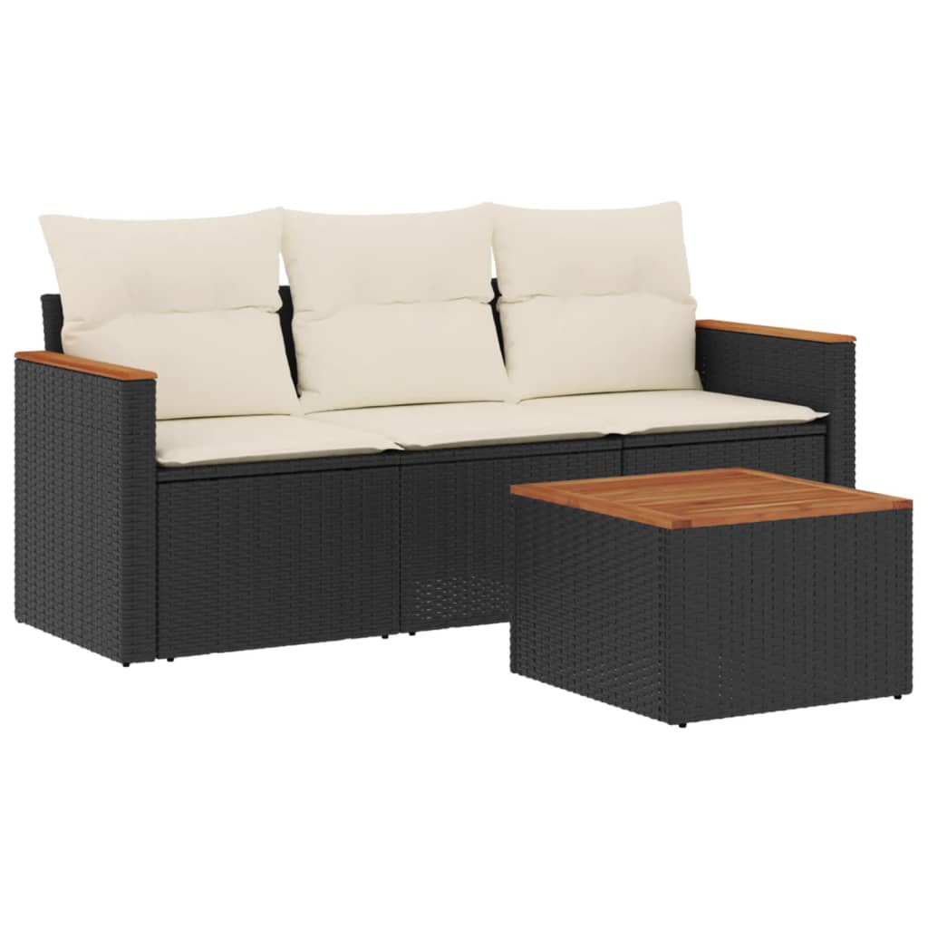 4-dijelni set vrtnih sofa od poliratana s jastucima crni