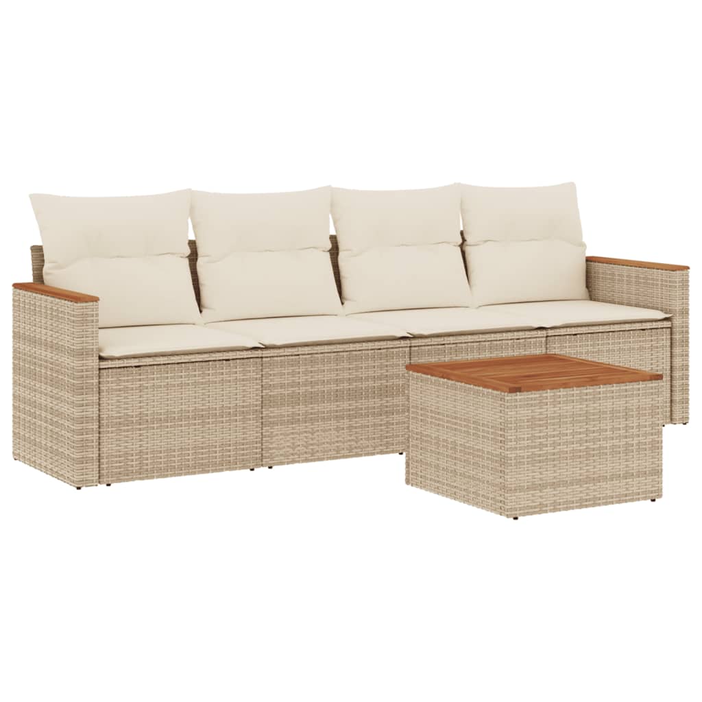 5-dijelni vrtni set sofa s jastucima bež od poliratana
