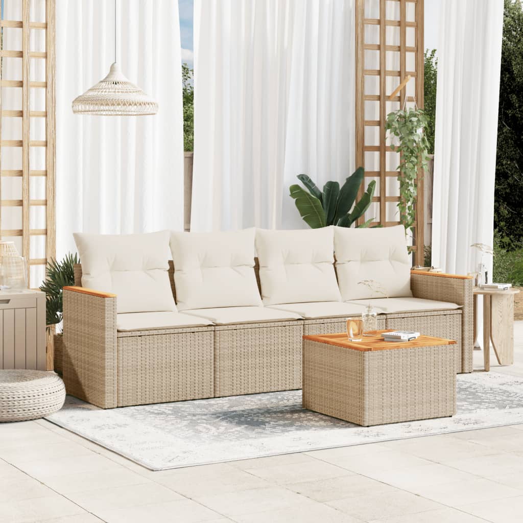 5-dijelni vrtni set sofa s jastucima bež od poliratana