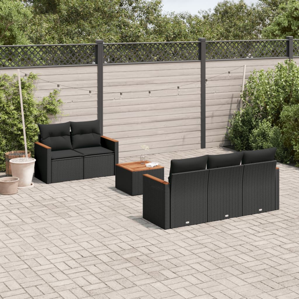 6-dijelni set vrtnih sofa s jastucima crni od poliratana Crna 61.5 x 62 x 69 cm