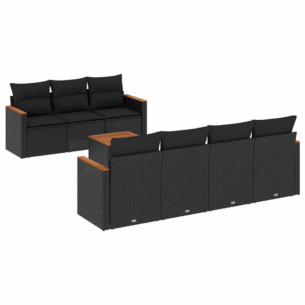 8-dijelni set vrtnih sofa od poliratana s jastucima crni