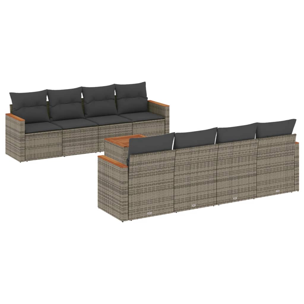 9-dijelni set vrtnih sofa od poliratana s jastucima sivi