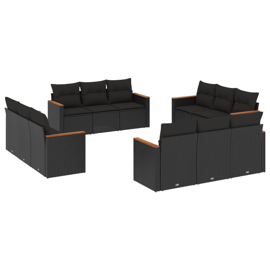 12-dijelni set vrtnih sofa od poliratana s jastucima crni
