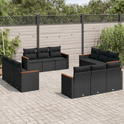 12-dijelni set vrtnih sofa od poliratana s jastucima crni
