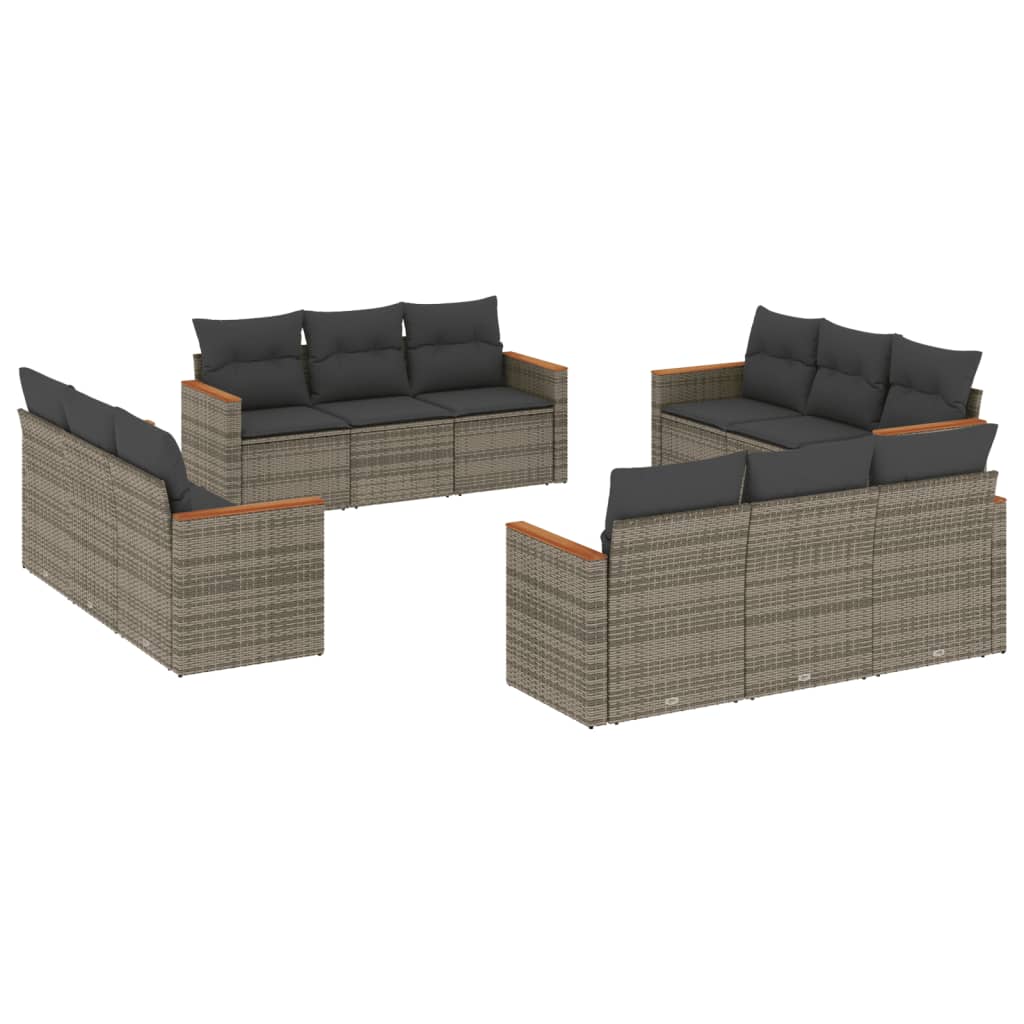 12-dijelni set vrtnih sofa od poliratana s jastucima sivi