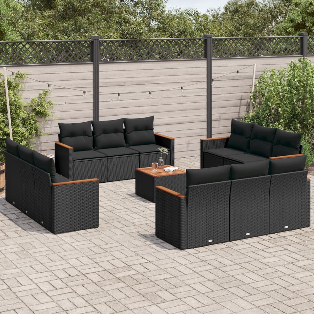 13-dijelni set vrtnih sofa s jastucima poliratan crni