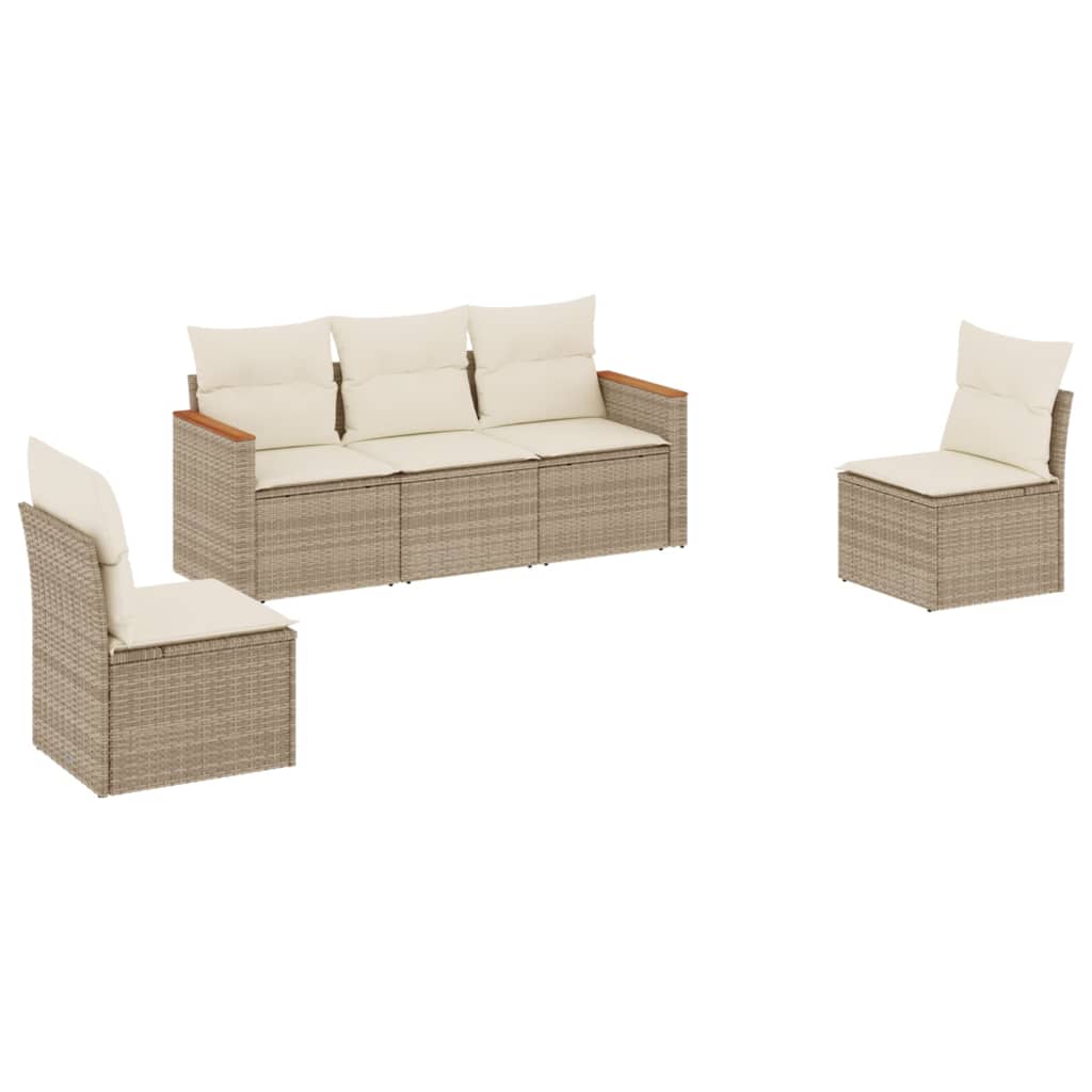 5-dijelni vrtni set sofa s jastucima bež od poliratana