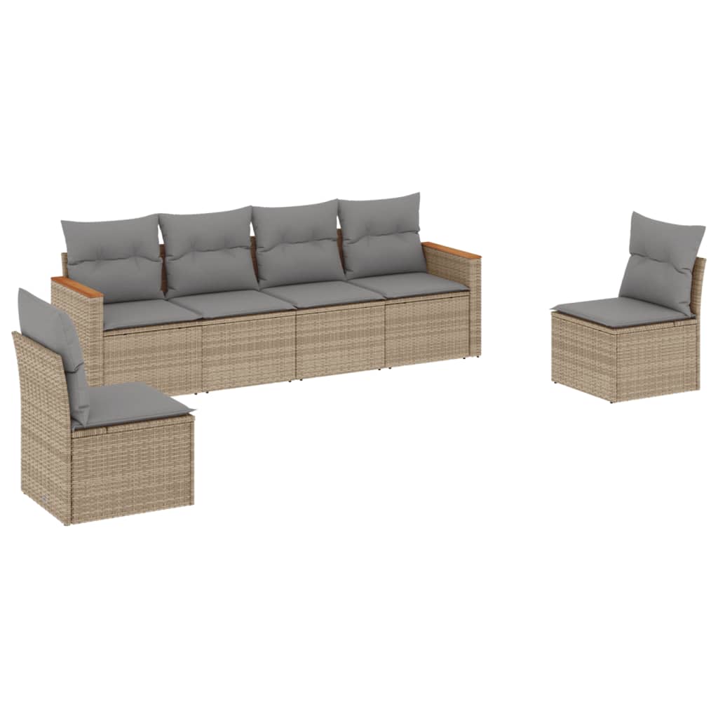 6-dijelni set vrtnih sofa s jastucima bež od poliratana 61 x 62 x 69 cm