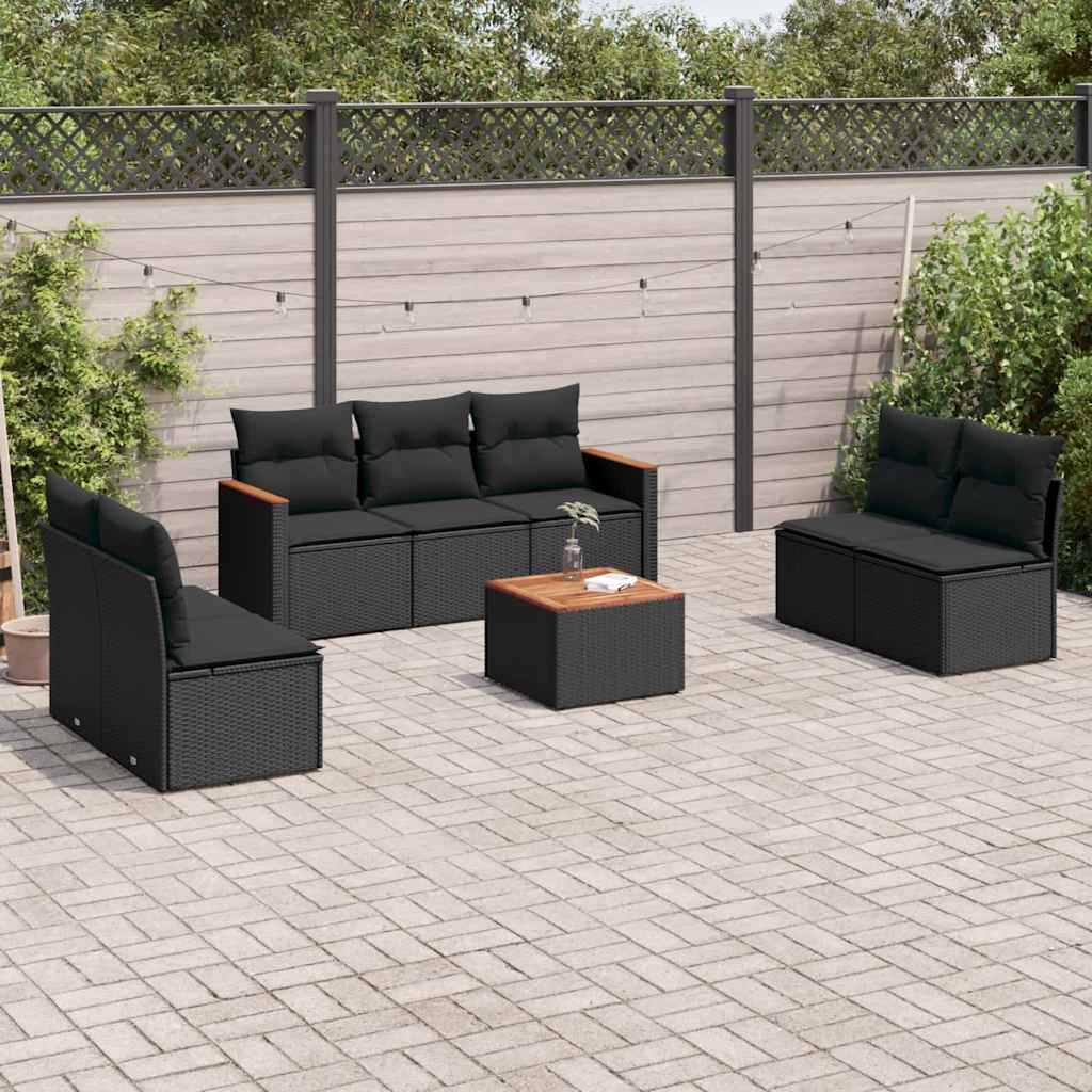 8-dijelni set vrtnih sofa od poliratana s jastucima crni Crna 61 x 62 x 69 cm