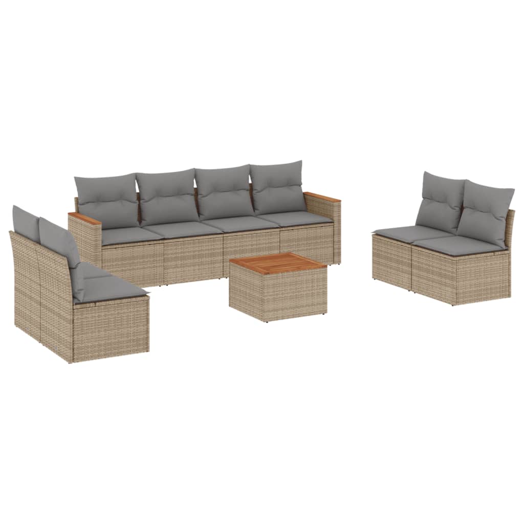 9-dijelni set vrtnih sofa s jastucima bež od poliratana 61 x 62 x 69 cm