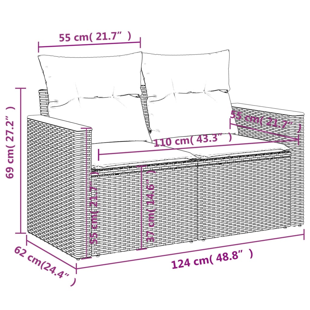 Vrtni set od 4 dijela s jastucima, crni poliratan