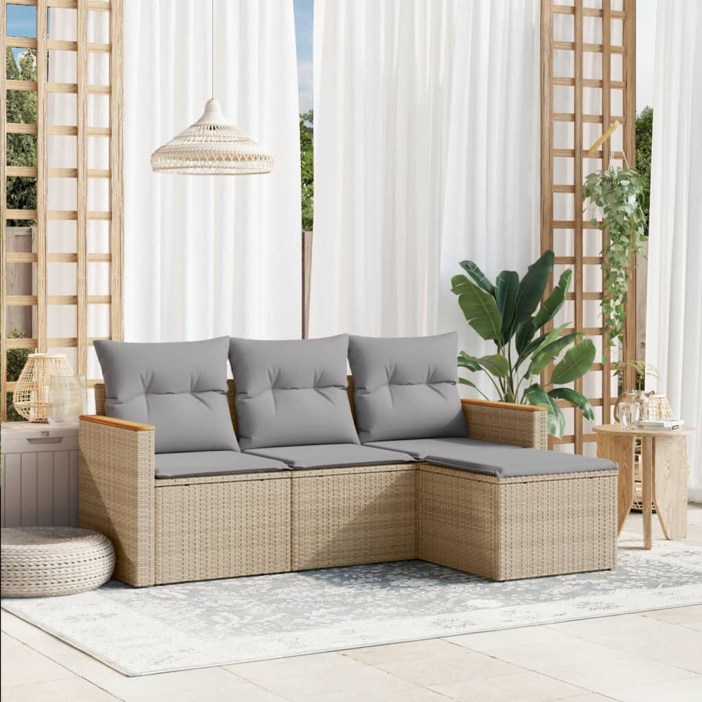 4-dijelni set vrtnih sofa s jastucima bež od poliratana
