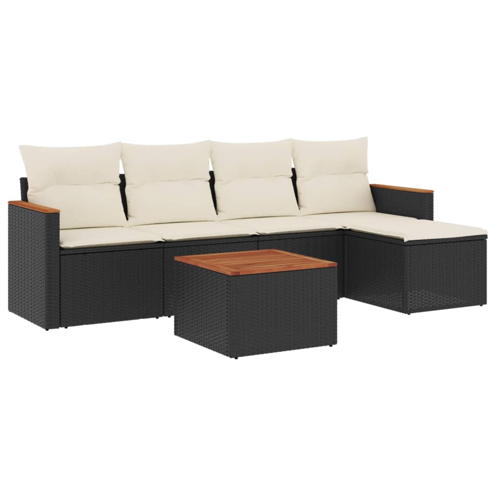 6-dijelni set vrtnih sofa s jastucima crni od poliratana Crna 61.5 x 62 x 69 cm