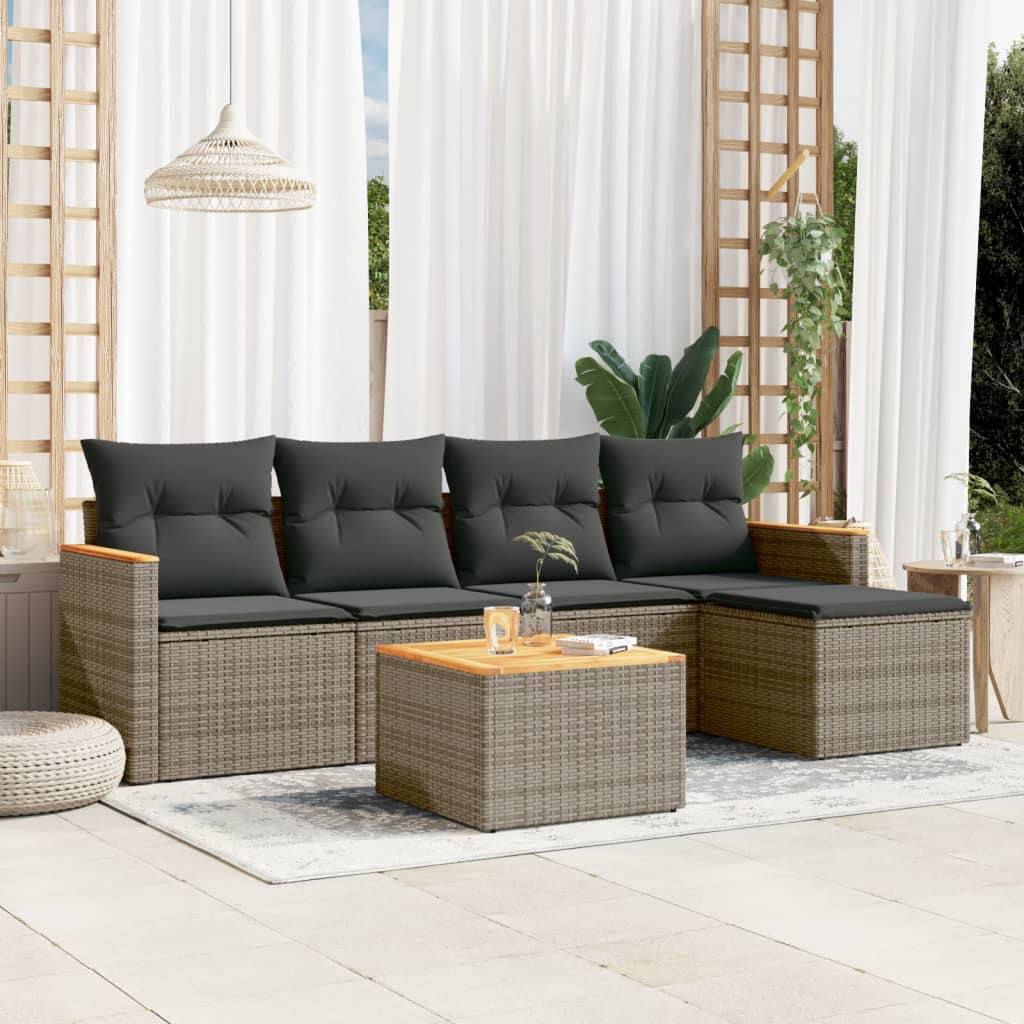 6-dijelni set vrtnih sofa od poliratana s jastucima sivi