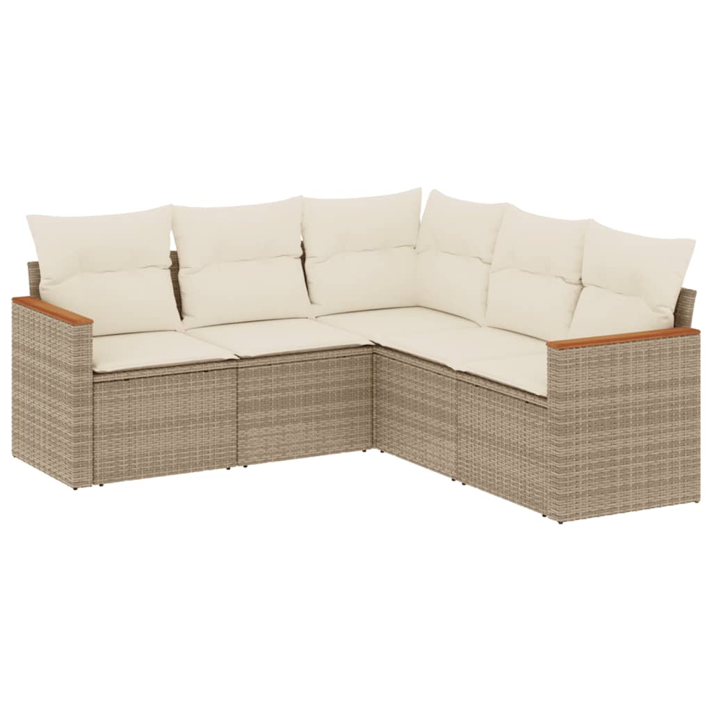 5-dijelni vrtni set sofa s jastucima bež od poliratana