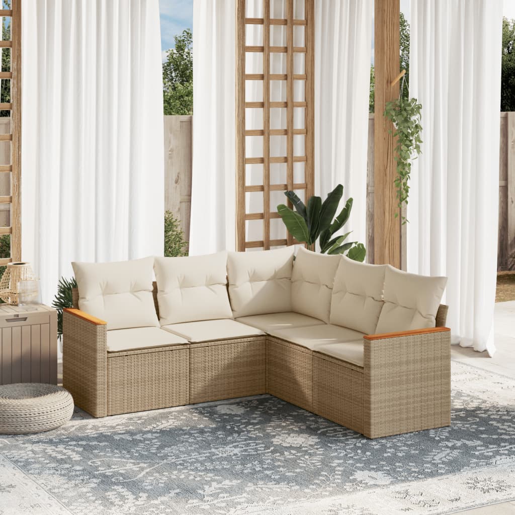 5-dijelni vrtni set sofa s jastucima bež od poliratana
