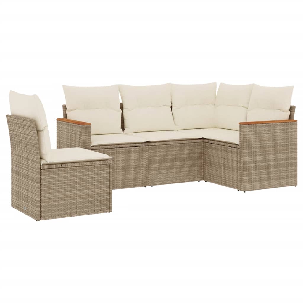 5-dijelni vrtni set sofa s jastucima bež od poliratana